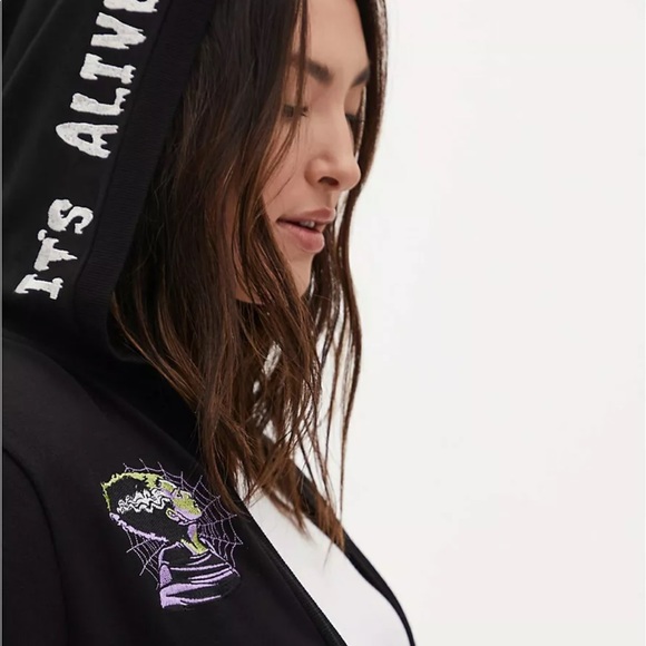 Torrid Universal Monsters Frankenstein Bride Hooded Black Embroidered Cardigan 2 - Picture 11 of 14